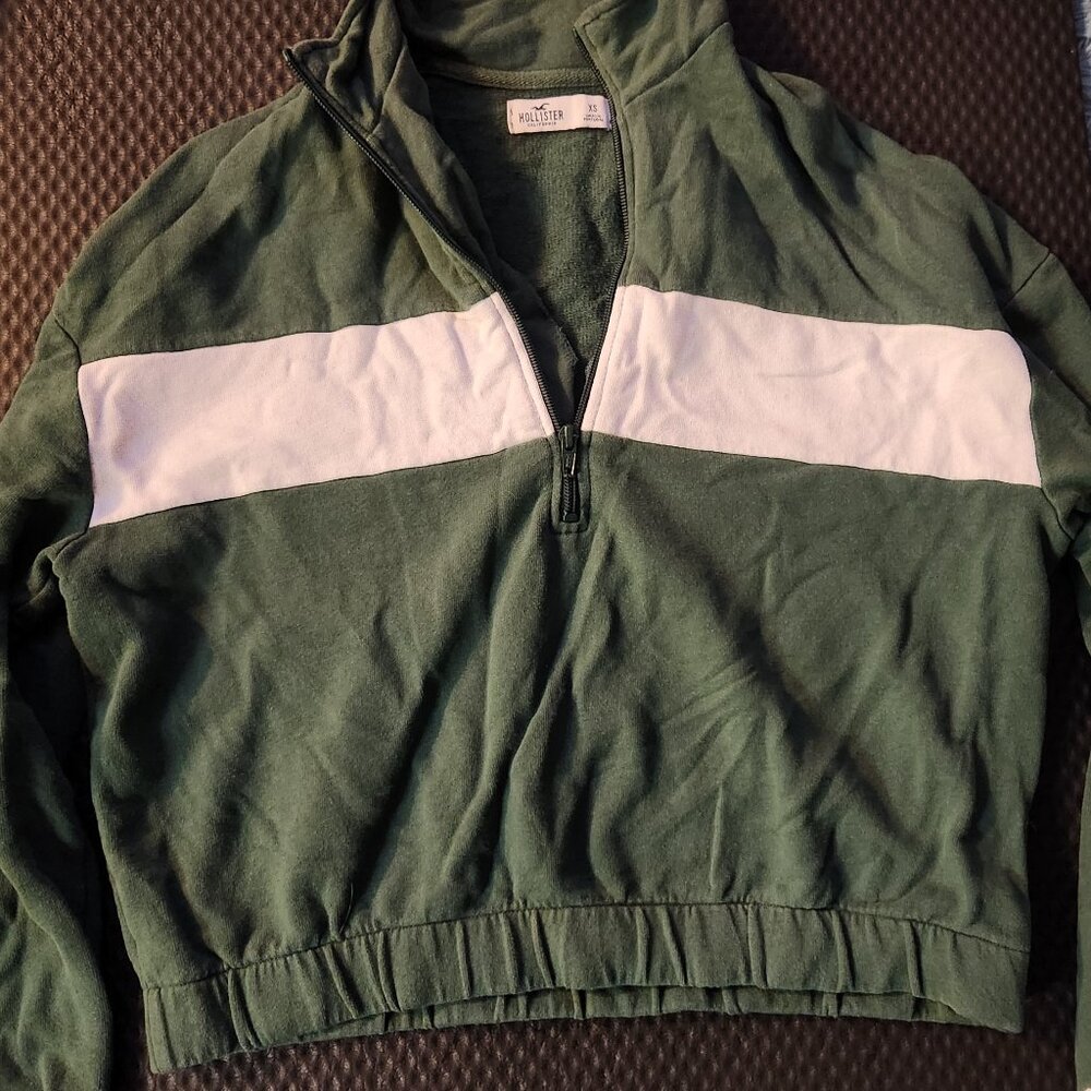 Green Striped Crop Hollister Sweater